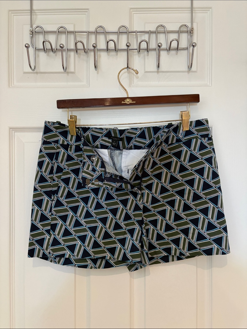 Geometric Print Women's Shorts - Blue/Green